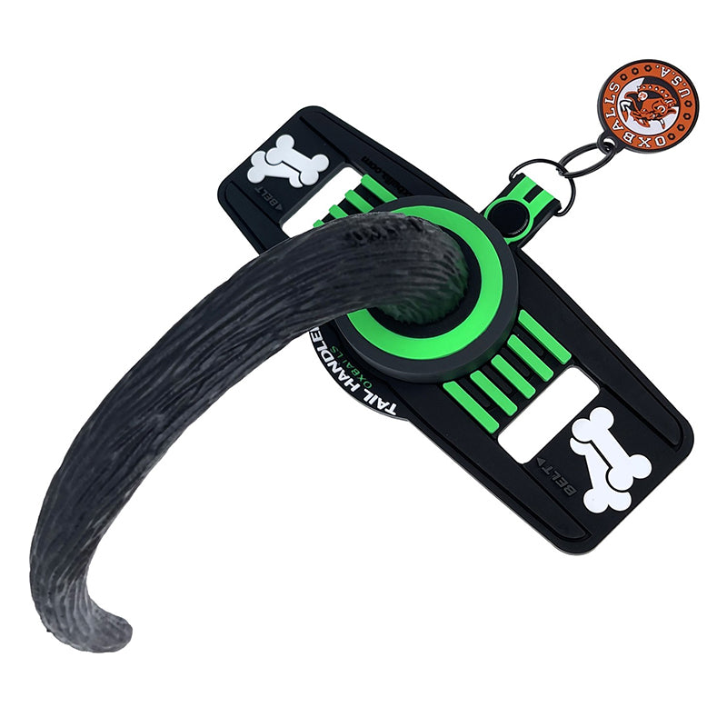 OxBalls Tail Handler Belt Strap With Pup Tail Silicone/PVC Green