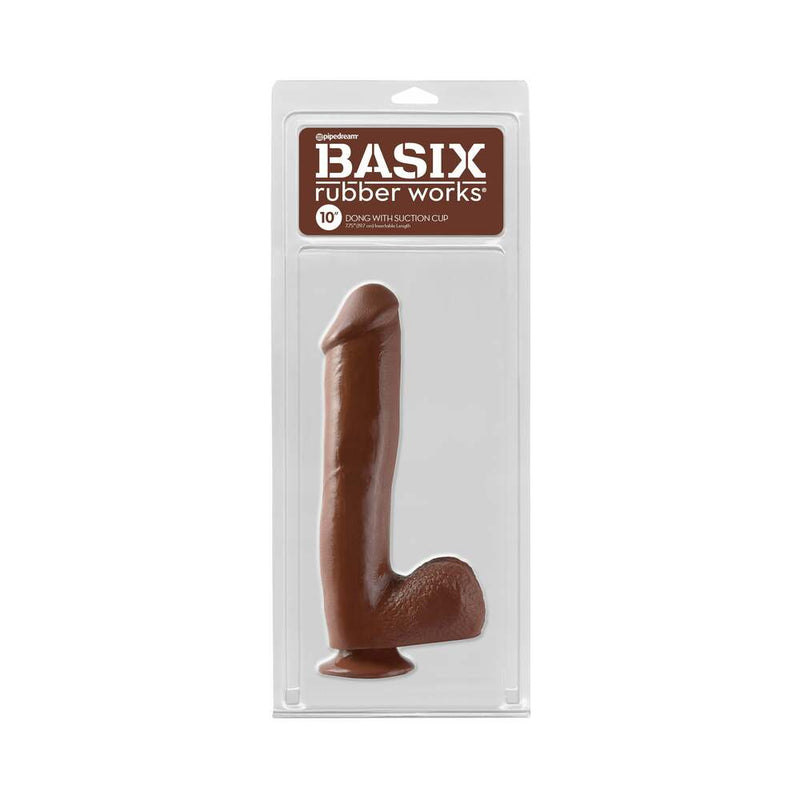 Pipedream Basix Rubber Works 10 in. Dong With Balls & Suction Cup Brown