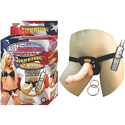 All American Whoppers 6.5in. Vibrating Dong with Universal Harness