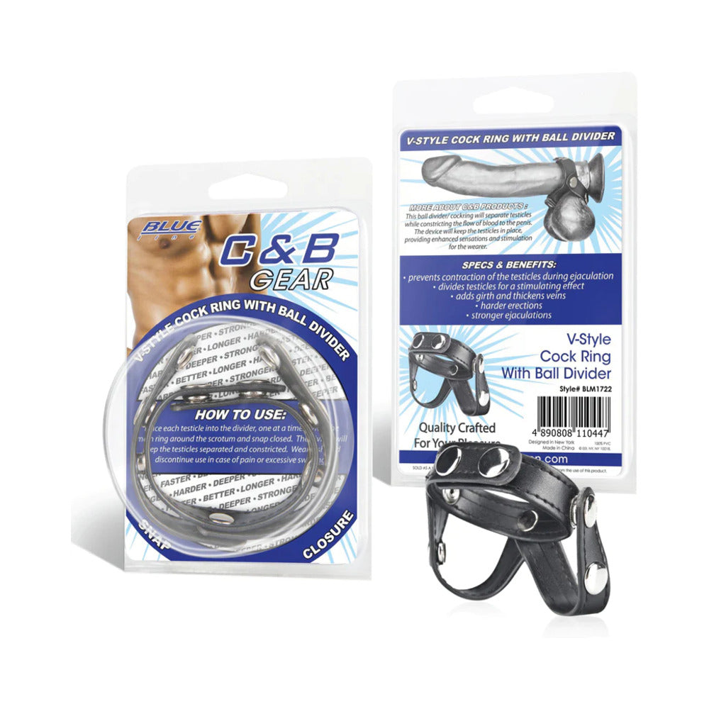 Blue Line C&amp;B Gear V-style Cock Ring with Ball Divider