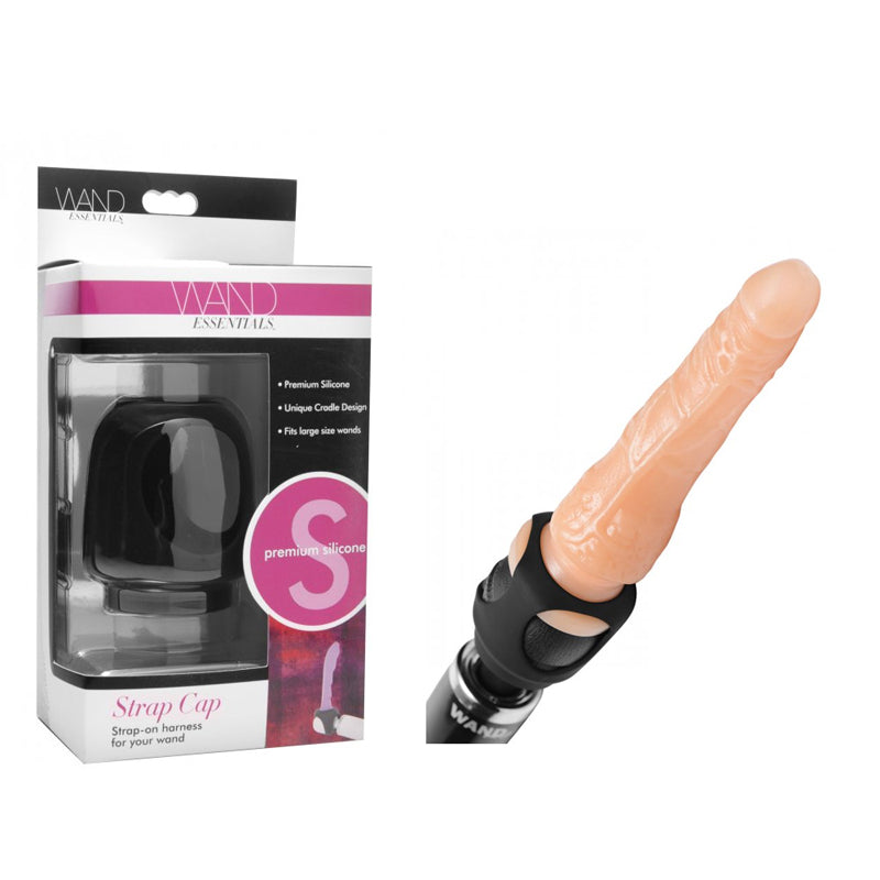 Wand Essentials Silicone Strap Cap Wand Harness For Dildos (Black)