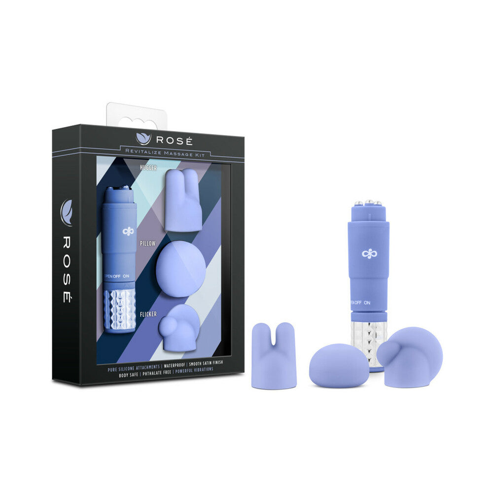 Rose Revitalize Massage Kit with Mini Vibrator &amp; 3 Silicone Attachments Periwinkle