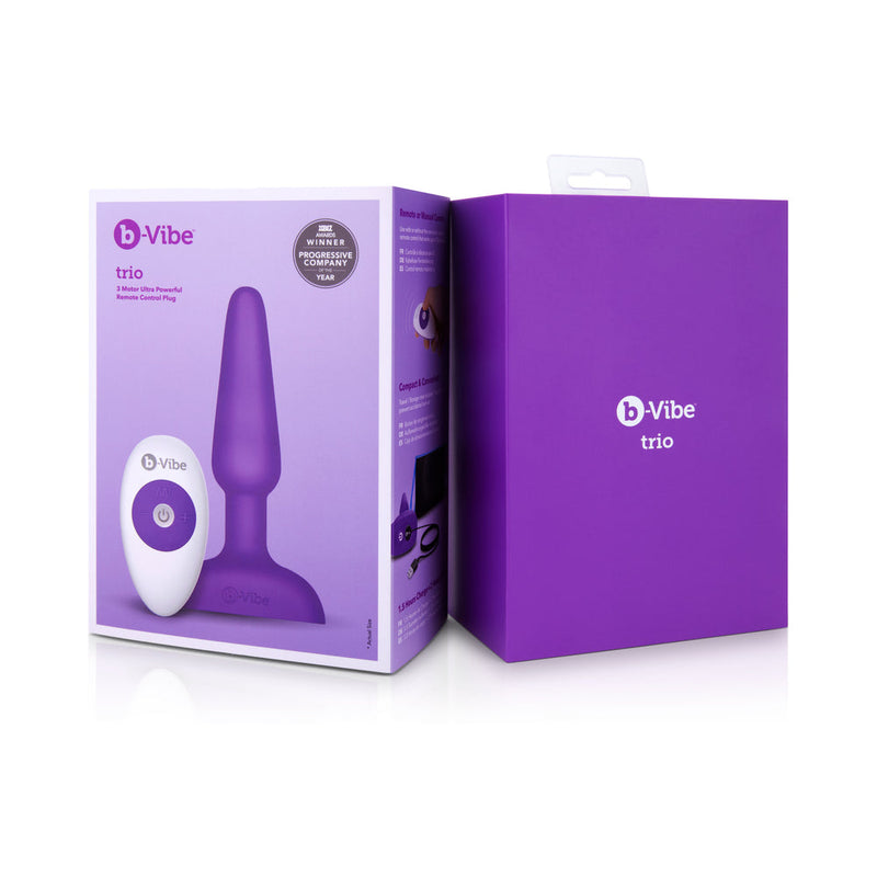 b-Vibe Trio Rechargeable Remote-Controlled Triple-Motor Vibrating Silicone Anal Plug Purple