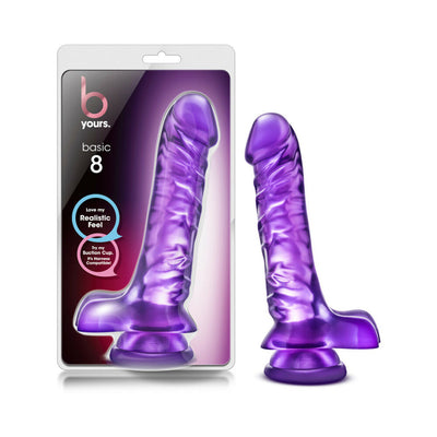 B Yours Basic 8 Realistic 9 in. Dildo with Balls Purple