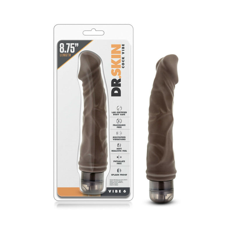 Dr. Skin Vibe 6 Realistic 8.75 in. Vibrating Dildo Brown