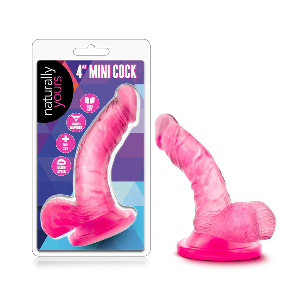 Blush Naturally Yours 4 in. Mini Cock Realistic Dildo with Balls &amp; Suction Cup Pink