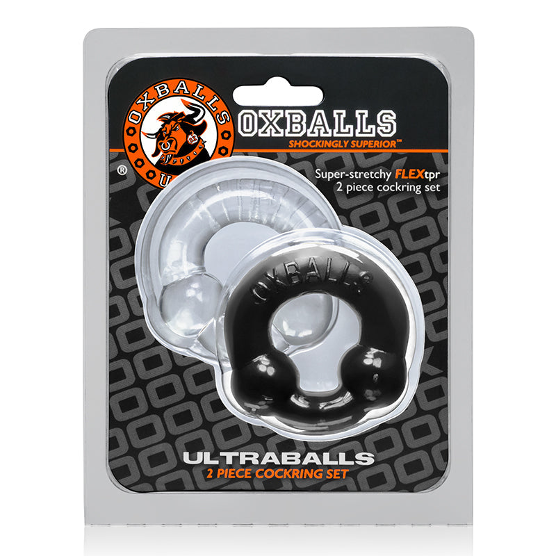 OxBalls Ultraballs, 2-Pack Cockring, Black &amp; Clear