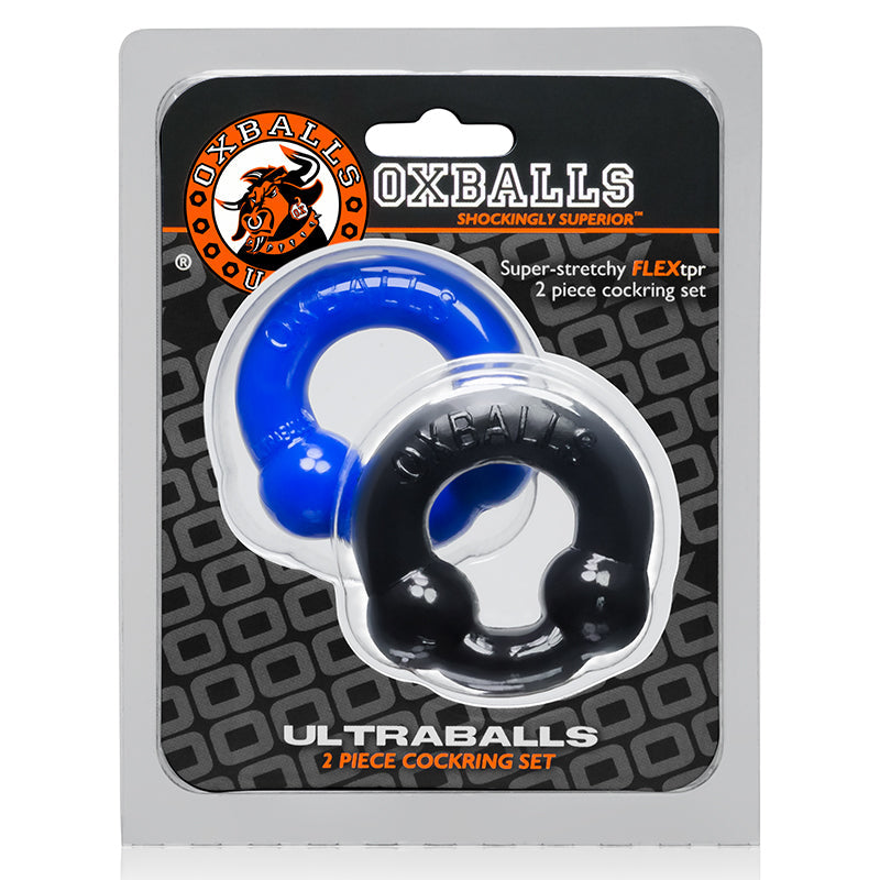 OxBalls Ultraballs, 2-Pack Cockring, Black &amp; Police Blue
