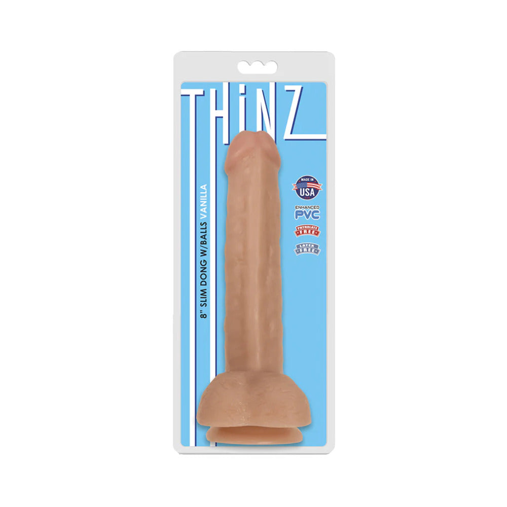 Curve Toys Thinz 8 in. Slim Dildo with Balls &amp; Suction Cup Beige