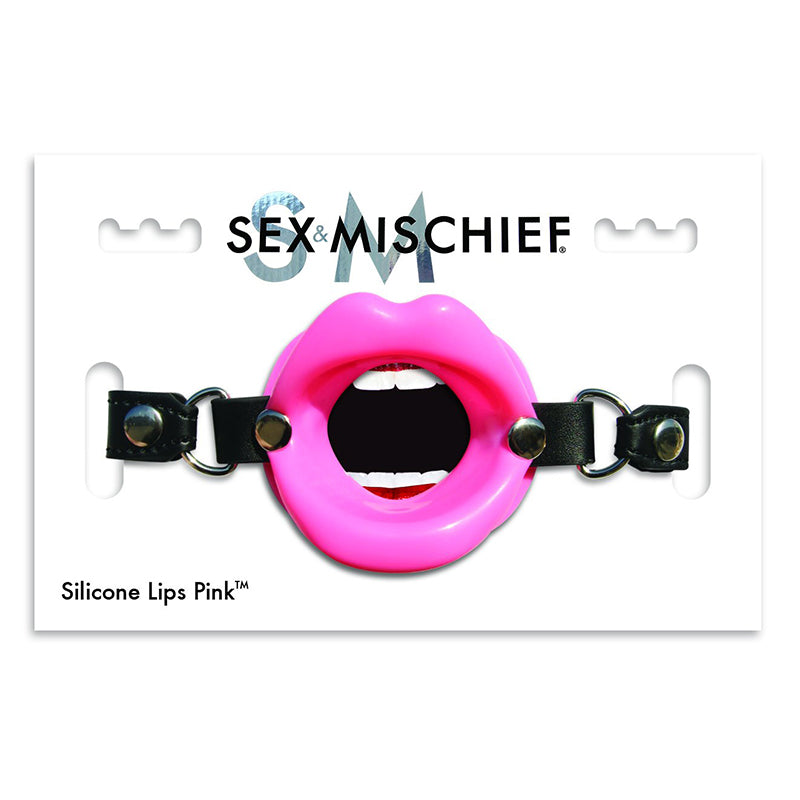 Sportsheets Sex &amp; Mischief Silicone Lips Adjustable Open-Mouth Gag Pink