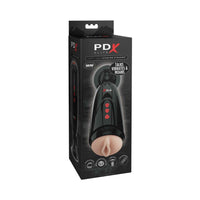 PDX Elite Dirty Talk Rechargeable Vibrating Starter Stroker With Hands-Free Suction Cup Beige/Black
