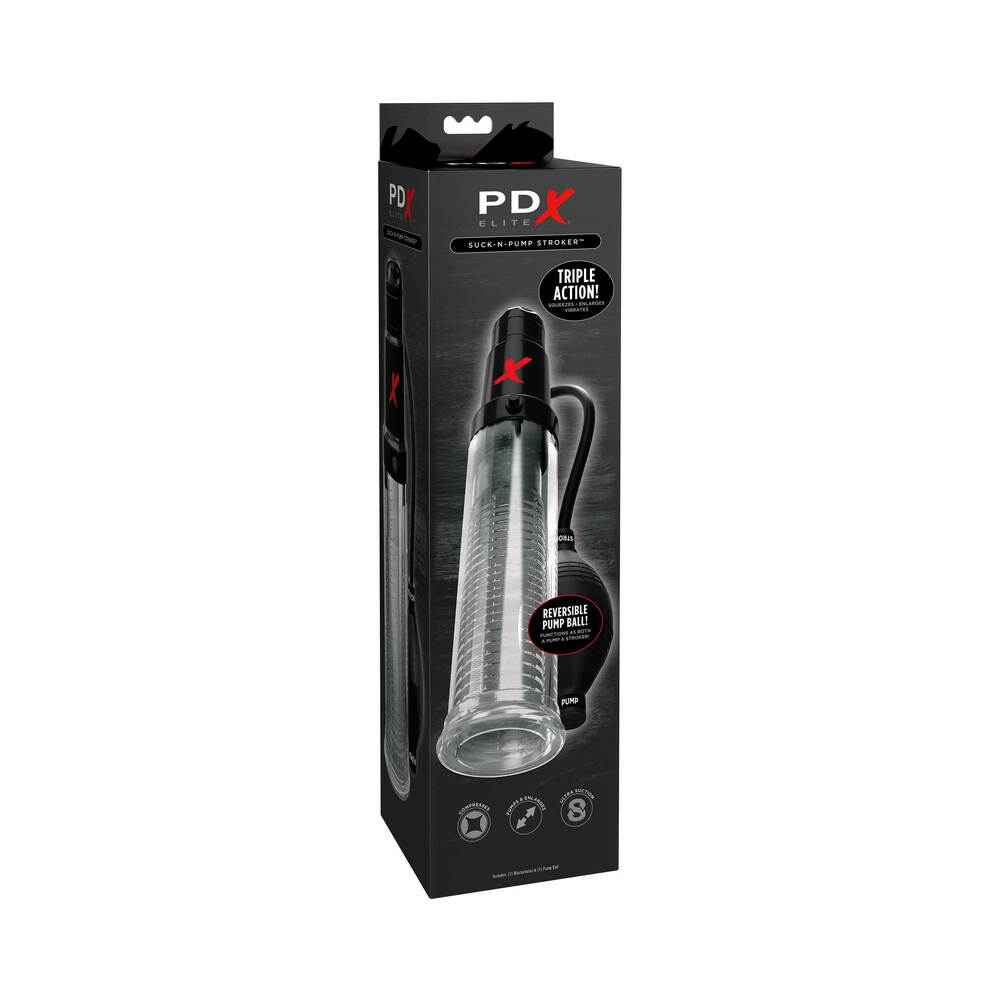 PDX Elite Suck-N-Pump Vibrating Penis Pump &amp; Stroker Clear