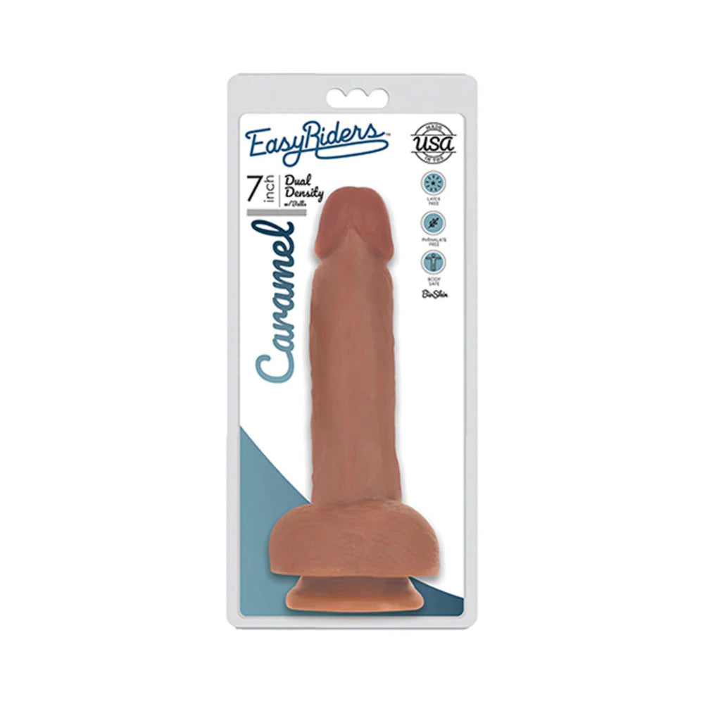 Curve Toys Easy Riders 7 in. Dual Density Dildo with Balls &amp; Suction Cup Tan