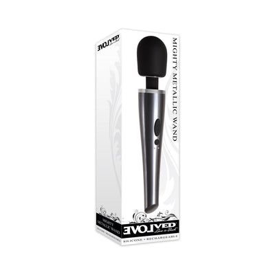 Evolved Mighty Metallic Wand Rechargeable Silicone Wand Vibrator Chrome/Black