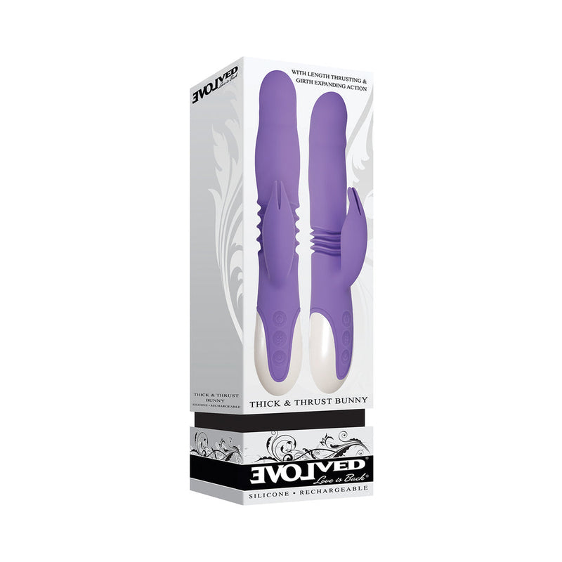 Evolved Thick & Thrust Bunny Rechargeable Thrusting Silicone Rabbit Vibrator Purple