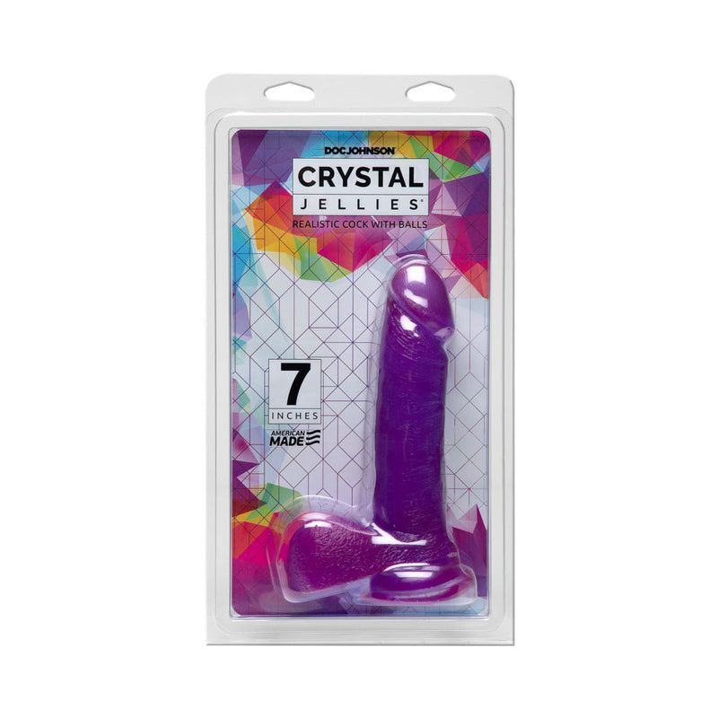 Crystal Jellies 7 in. Realistic Cock with Balls Purple