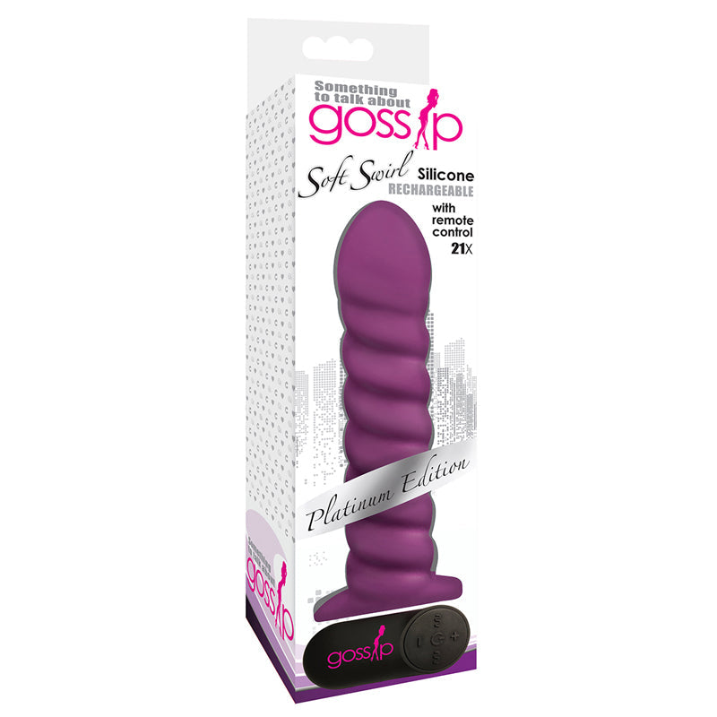 Gossip Soft Swirl Rechargeable Remote-Controlled Textured 7.5 in. Silicone Vibrating Dildo Violet