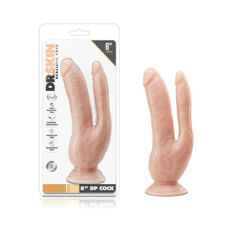 Dr. Skin DP Cock Realistic 8 in. Dual Entry Dildo Beige