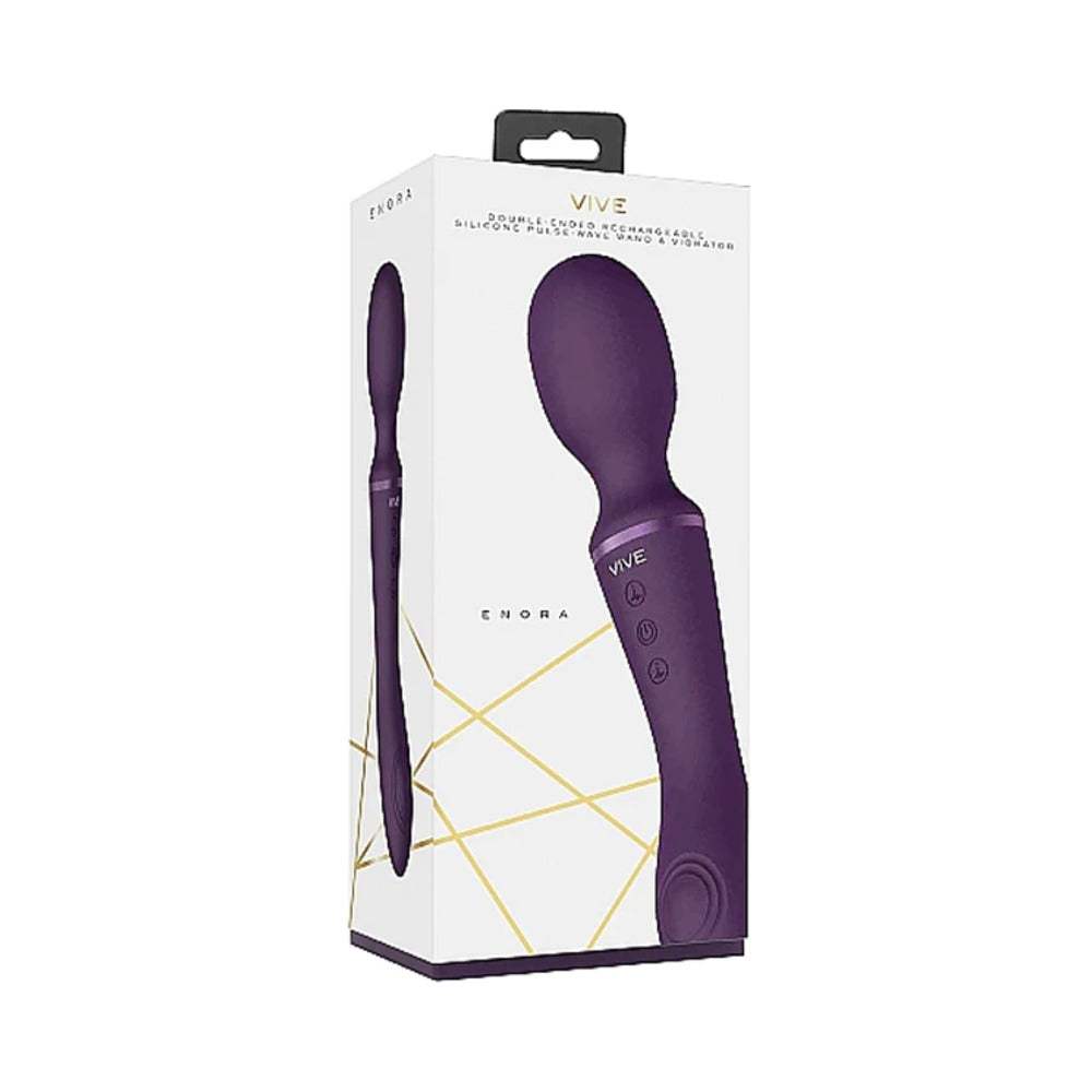 VIVE ENORA Rechargeable Dual-Ended Silicone Pulse-Wave G-Spot &amp; Wand Vibrator Purple