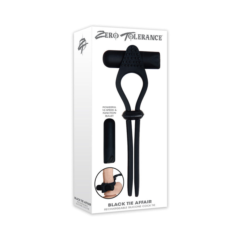 Zero Tolerance Black Tie Affair Rechargeable Silicone Cock Tie Cockring Black