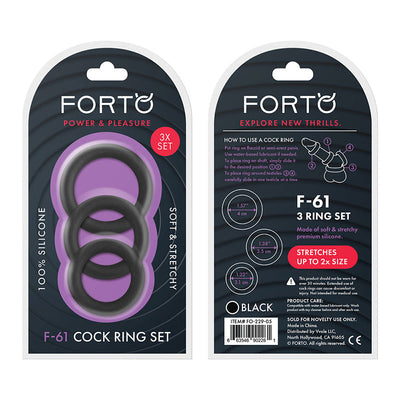 Forto F-61 3-Piece Silicone Cockring Set Black