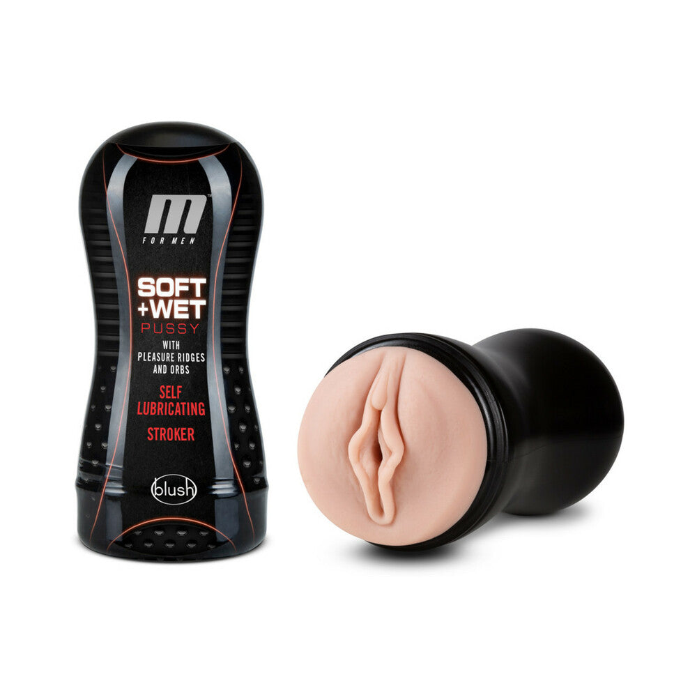 M for Men Soft + Wet Pussy with Pleasure Ridges &amp; Orbs Self-Lubricating Vagina Stroker Beige
