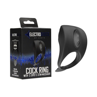 ElectroShock Rechargeable Silicone Cockring With Clitoral E-Stimulation Massager Black