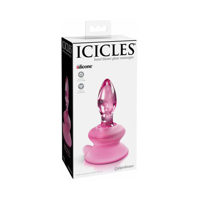 Icicles No. 90 Glass Anal Plug With Suction Cup Pink