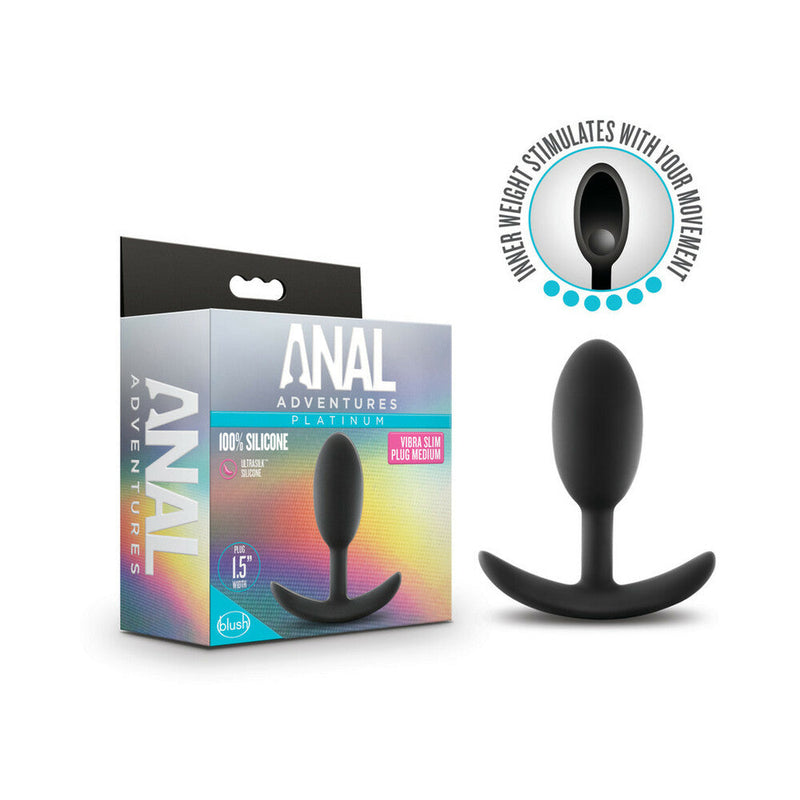 Blush Anal Adventures Platinum Silicone Weighted Vibra Slim Plug Medium Black