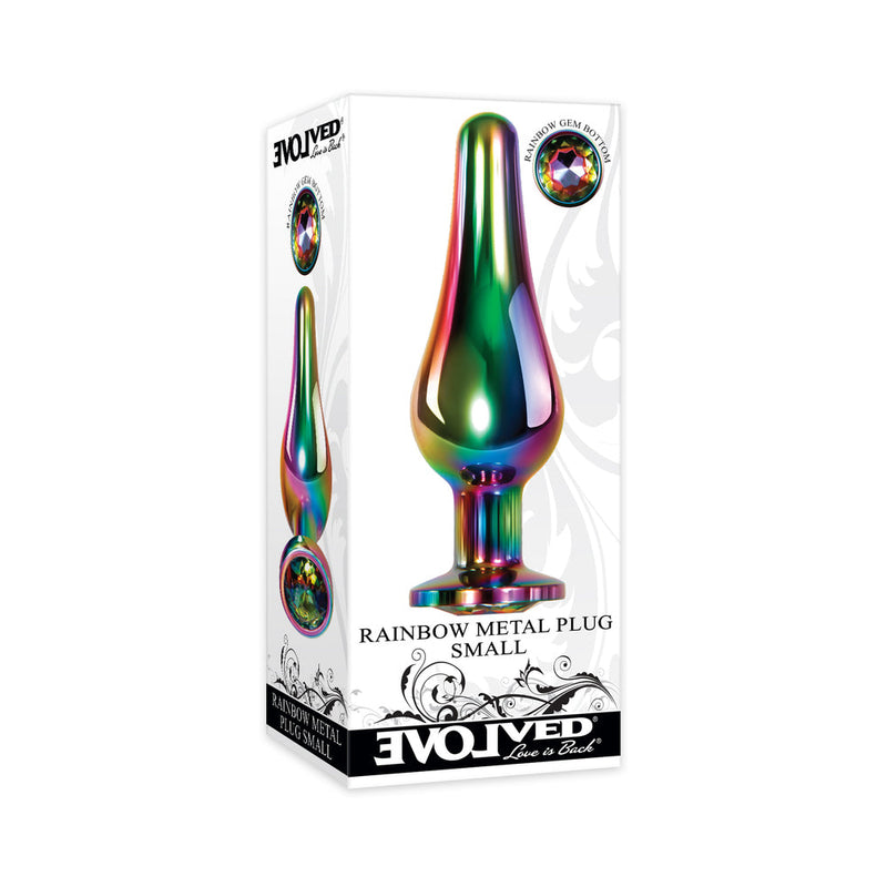 Evolved Rainbow Metal Anal Plug With Rainbow Gemstone Base Small