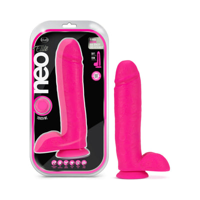 Blush Neo Elite 10 in. Silicone Dual Density Dildo with Balls & Suction Cup Neon Pink