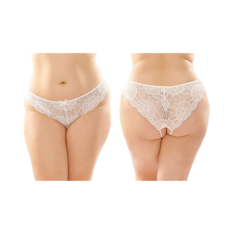 Fantasy Lingerie Poppy Crotchless Floral Lace Panty 6-Pack Queen Size White