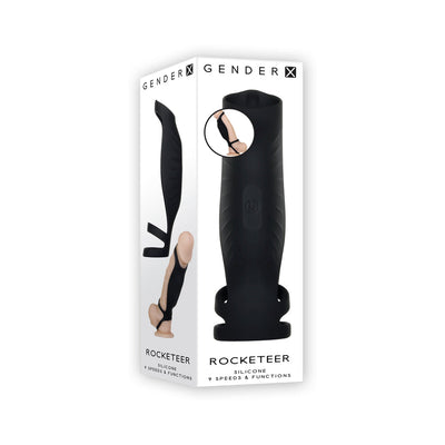 Gender X Rocketeer Rechargeable Triple-Ring Vibrating Silicone Penis Sheath Black