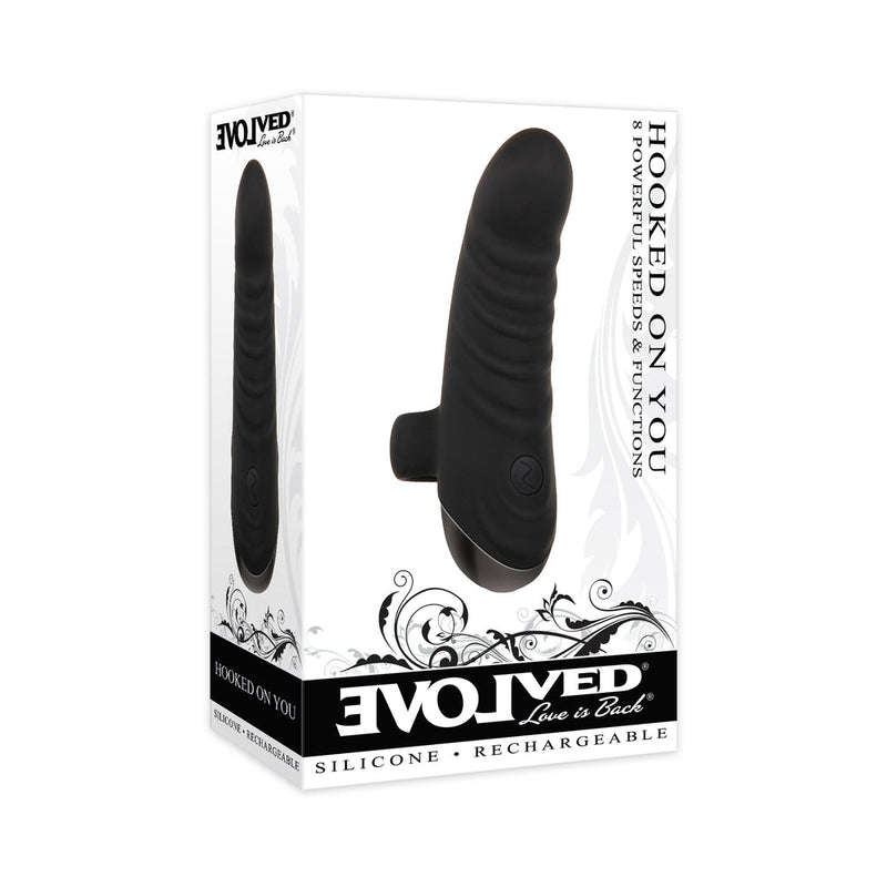 Evolved Hooked On You Rechargeable Silicone Finger Vibrator Black