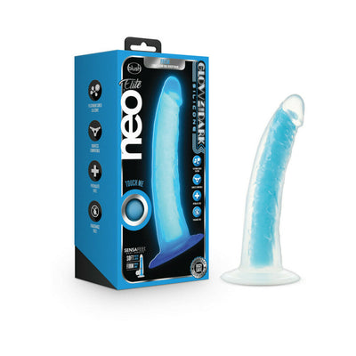 Blush Neo Elite Glow in the Dark Prysm 7 in. Silicone Dual Density Dildo with Suction Cup Neon Blue