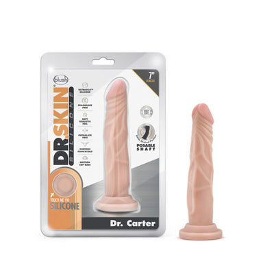 Blush Dr. Skin Silicone Dr. Carter Realistic 7 in. Posable Dildo with Suction Cup Beige