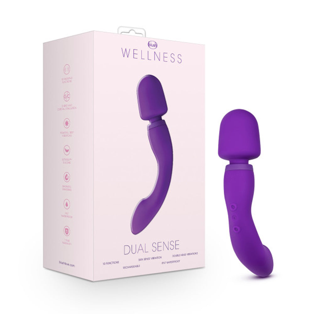 Blush Wellness Dual Sense Rechargeable Silicone Dual Ended G-Spot &amp; Wand Vibrator Purple