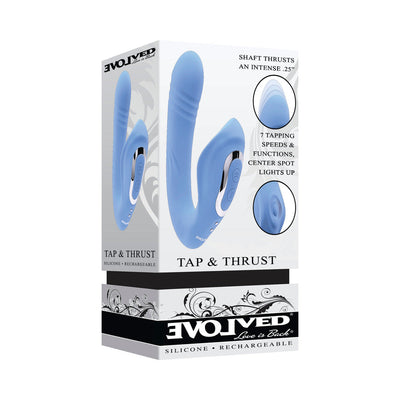 Evolved Tap & Thrust Rechargeable Thrusting Pulsing Silicone Dual Stimulator Blue