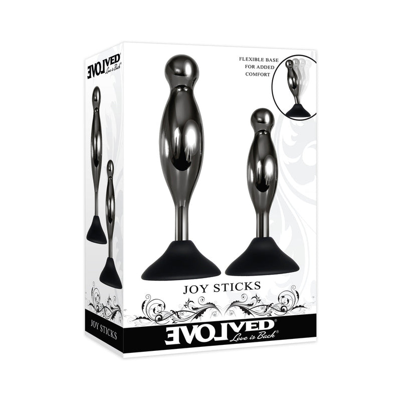 Evolved Joy Sticks 2-Piece Metal Anal Plug With Suction Cup Base Set Black