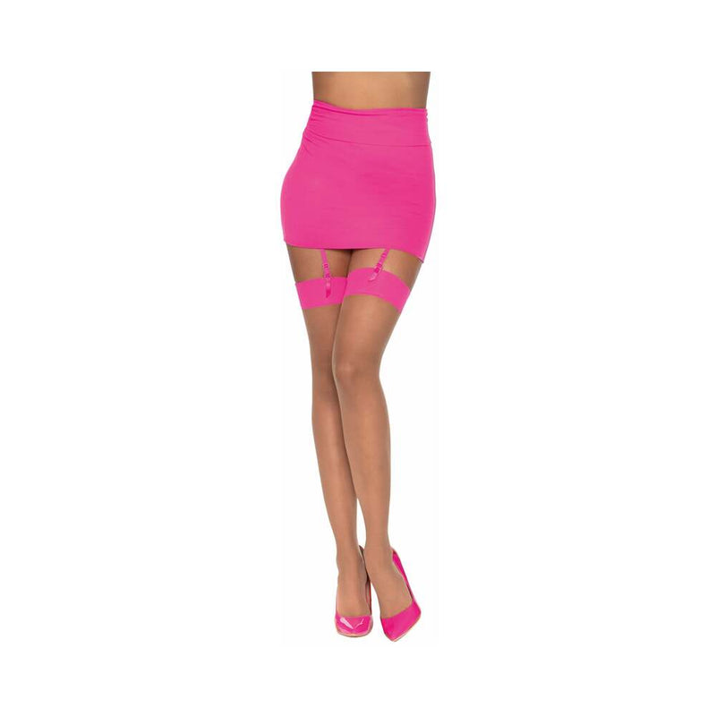 Dreamgirl Cuban Sheer Thigh-High with Contrast Seam Detail Nude/Hot Pink OS