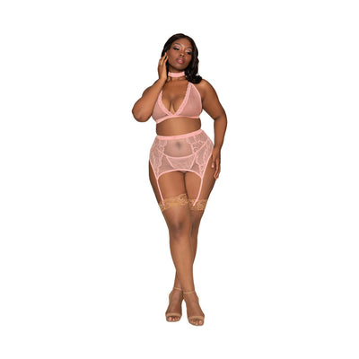 Dreamgirl Bra Garterbelt & G-String Pink Queen Size