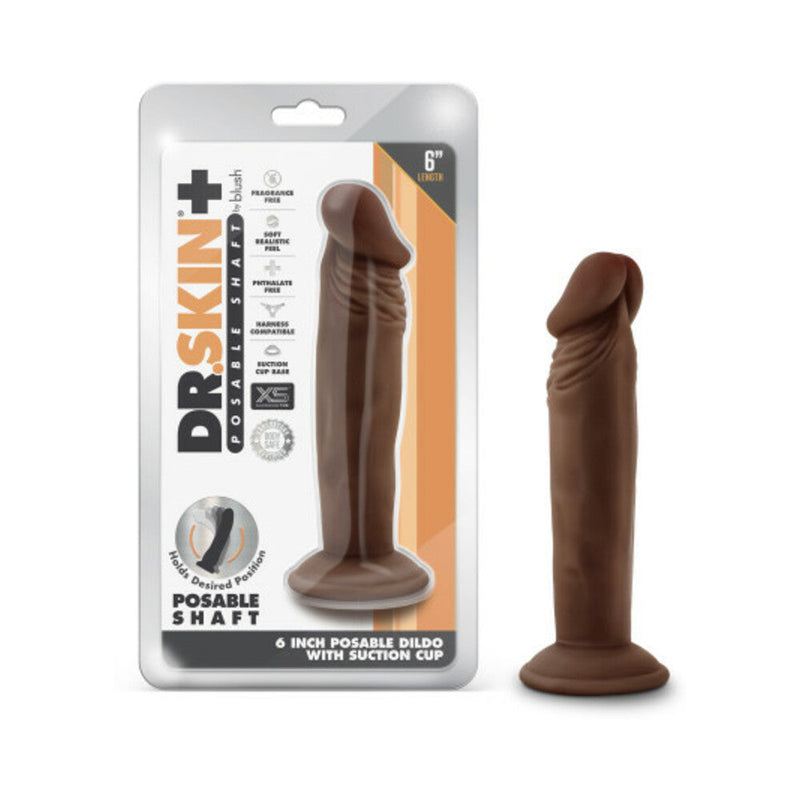 Dr. Skin Plus Realistic 6 in. Triple Density Posable Dildo Brown