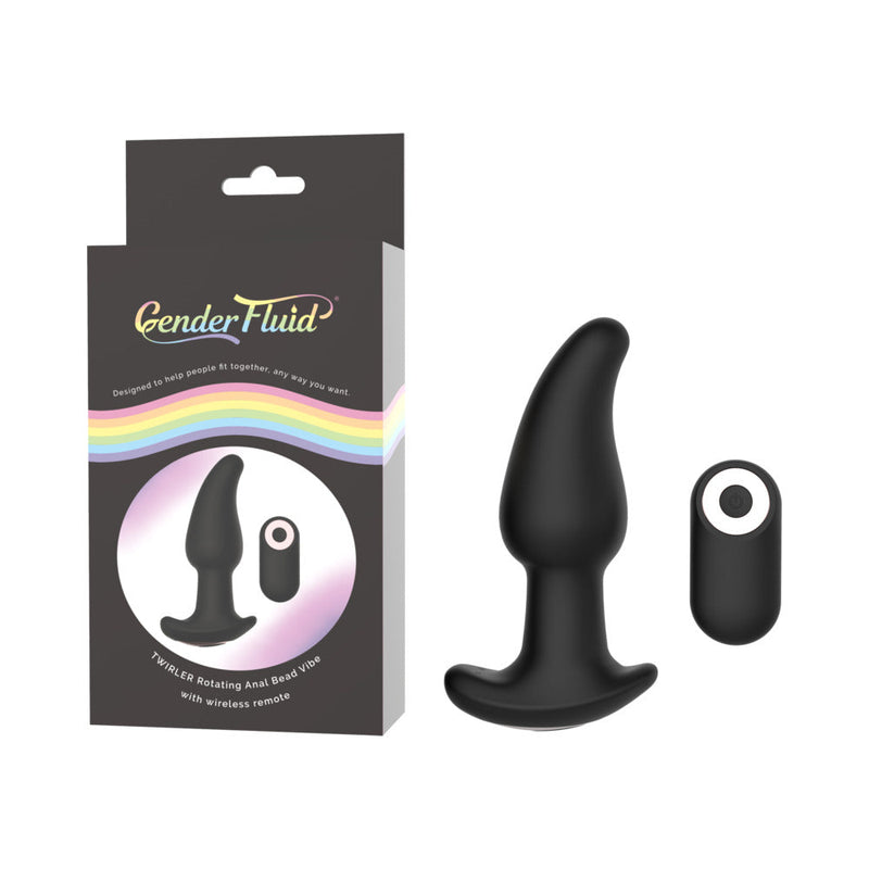 Gender Fluid Twirler Anal Vibe With Remote Silicone Black