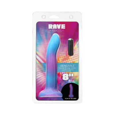 Addiction Rave Bendable 8 in. Silicone Dildo Glow in the Dark Blue Purple