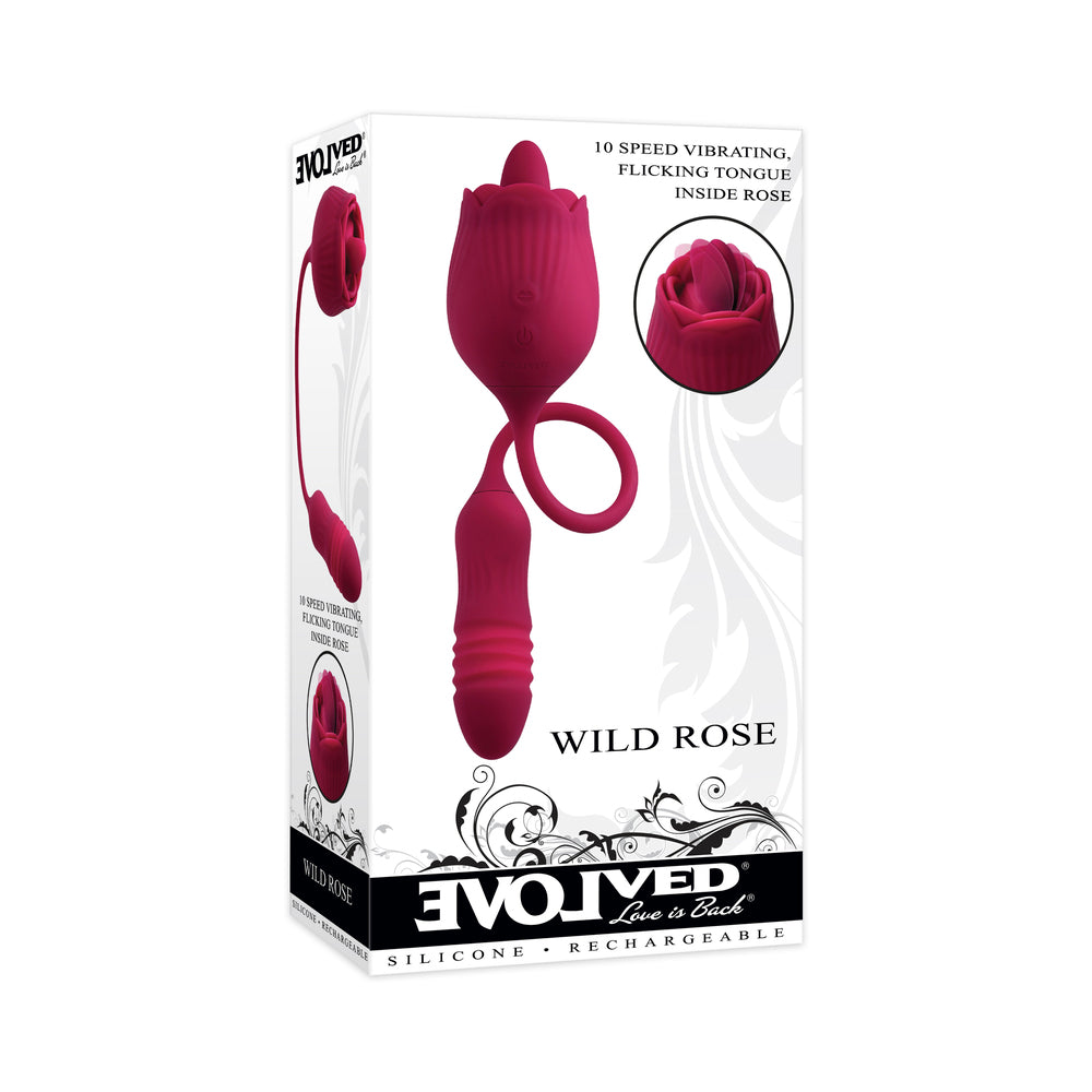 Evolved Wild Rose Rechargeable Dual-Ended Silicone Thrusting Egg &amp; Flicking Tongue Vibrator Red