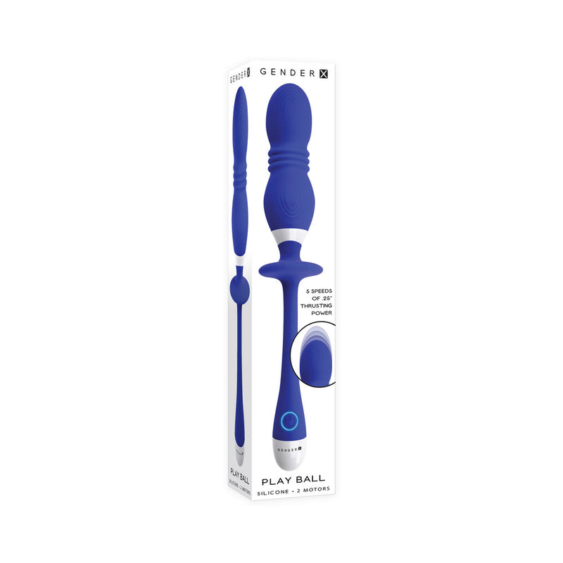 Gender X Play Ball Rechargeable Thrusting Silicone Dual Orb Vibrator Blue