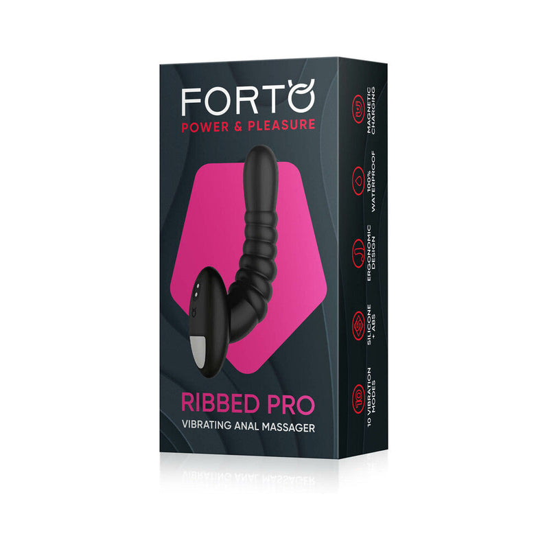 Forto Ribbed Pro Rechargeable Silicone Vibrating Anal Massager Black