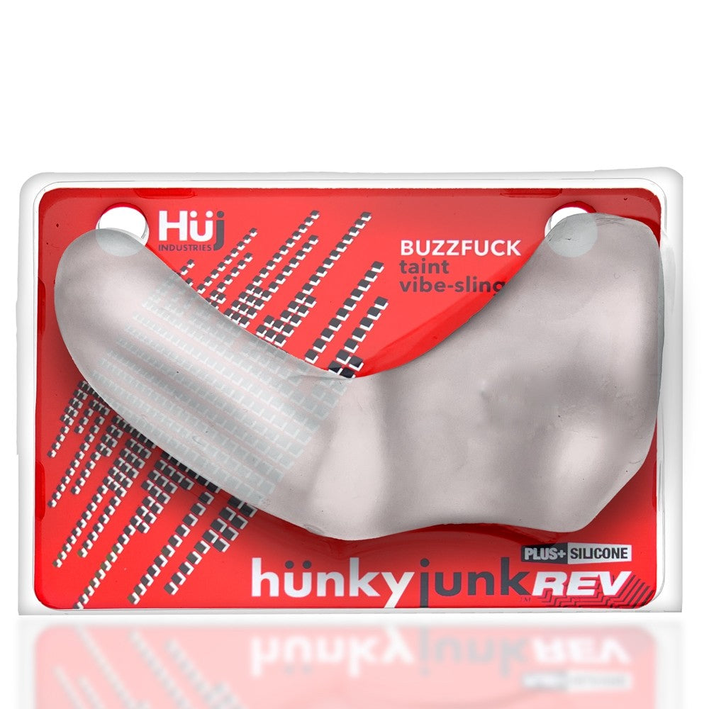 Hunkyjunk Buzzfuck Cock &amp; Ball Sling with Taint Vibrator Clear Ice