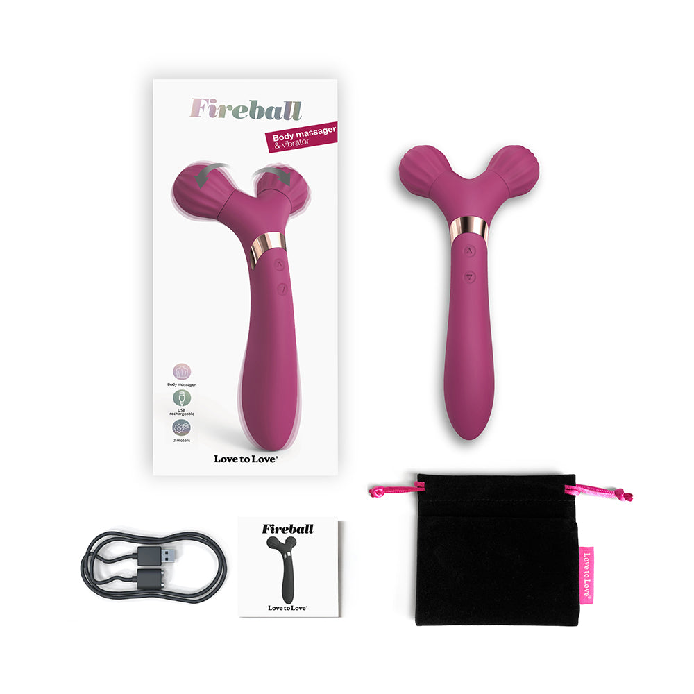 Love to Love Fireball Rechargeable Dual Ended Silicone Body Massager &amp; Vibrator Plum Star