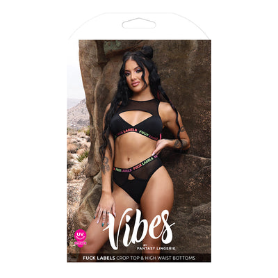 Fantasy Lingerie Vibes Fuck Labels Keyhole Top & High-Waist Bottoms Black L/XL